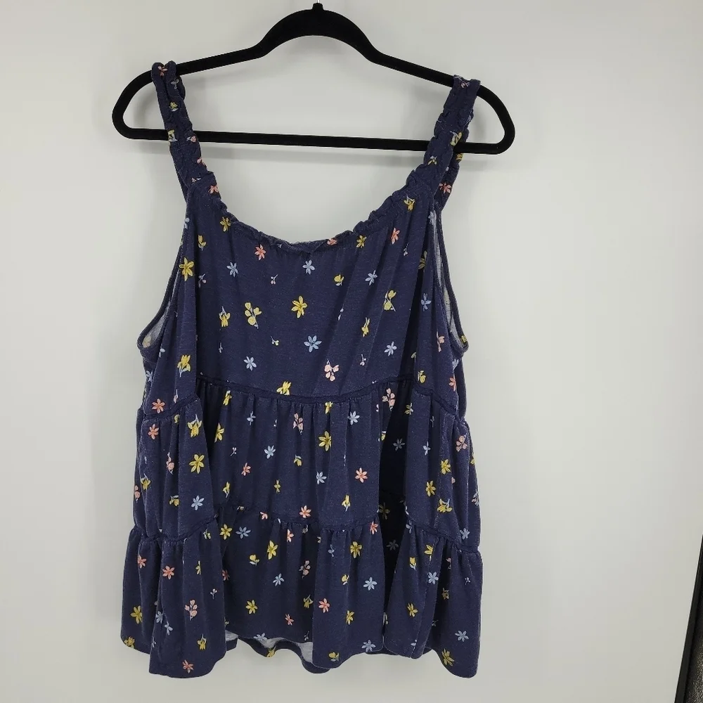 Torrid Womens Navy Ditsy Super Soft Slub Tiered Off the Should Top Size‎ 4X